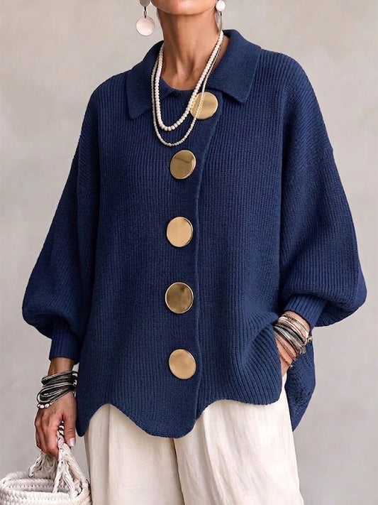 Rosamund Oversized Cardigan With Gold-Tone Buttons - Navy