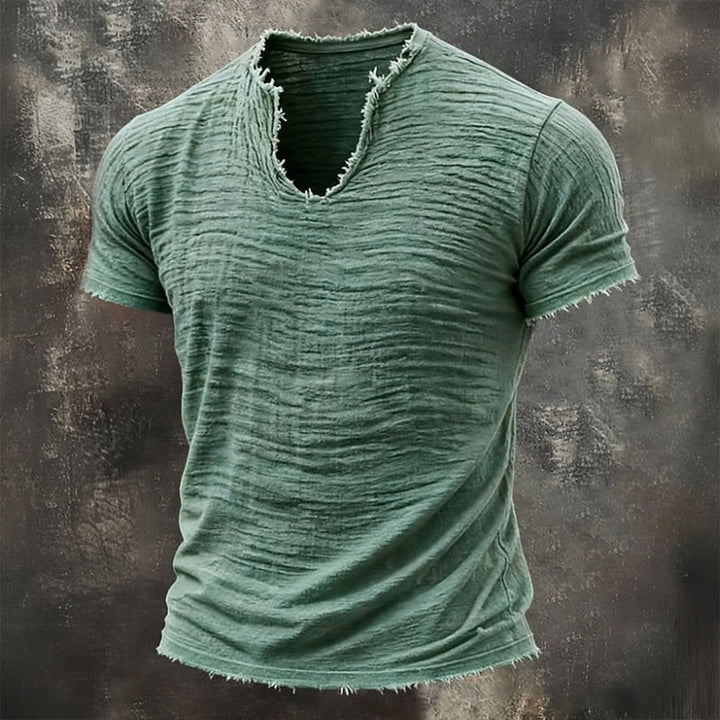 Leo Vintage Raw-Edge V-Neck Tee - Green