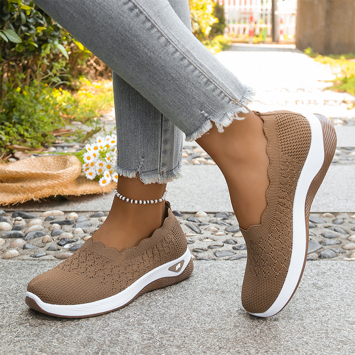 Livia Cushioned Mesh Walking Shoes - Brown