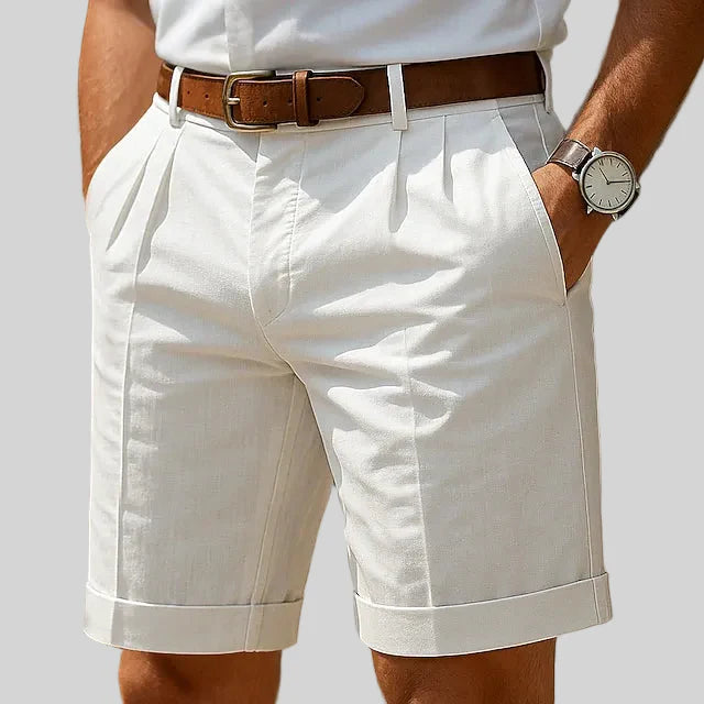 Matteo Pleated Summer Bermuda Shorts - White