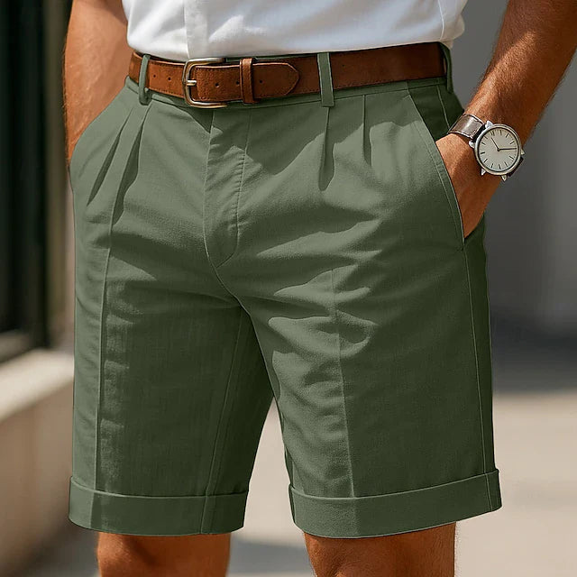 Matteo Pleated Summer Bermuda Shorts - Green