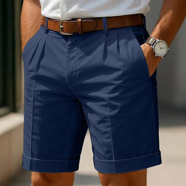 Matteo Pleated Summer Bermuda Shorts - Blue