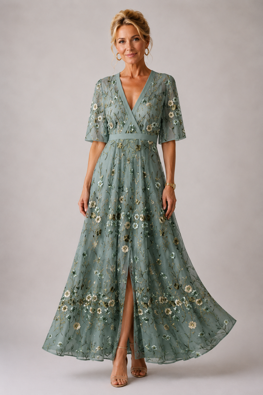 Genevieve Belted Floral Dress - Green